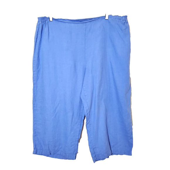 FLAX Womens 1G Linen Pants Cropped Capri Periwinkle Plus Size 18-20 - Picture 1 of 12